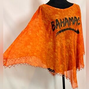 In Gear, Vintage Bahamas Orange Resort Wear Sheer Poncho/ Kaftan OS